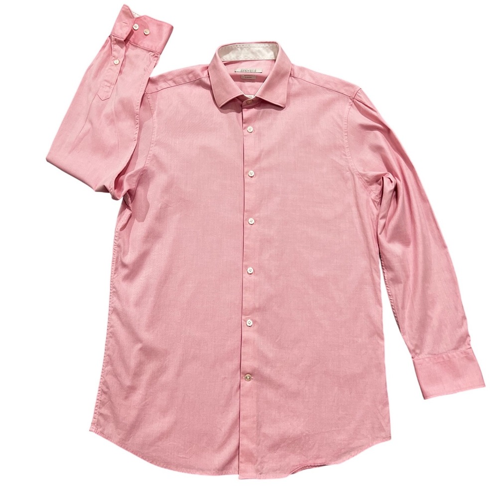 Perry Ellis Portfolio Dress Shirt Mens 15.5 32/33 Pink Long Sleeve Slim Fit